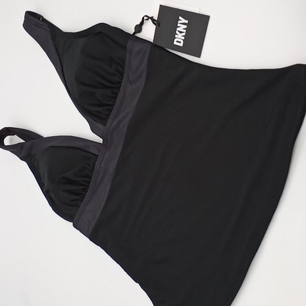 DKNY V-Neck‎ Shimmer Tankini Swim Top Black XS